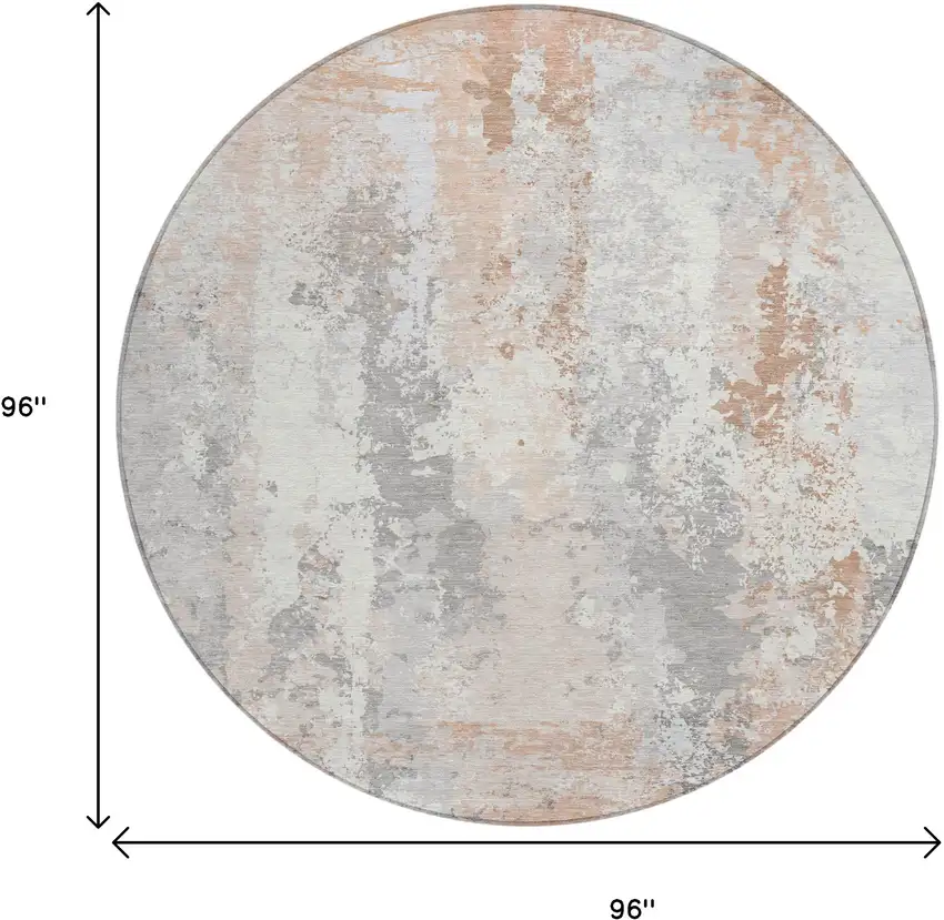 8' Coral And Ivory Round Abstract Washable Indoor Outdoor Area Rug Photo 8