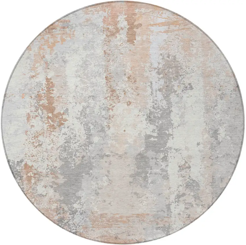 8' Coral And Ivory Round Abstract Washable Indoor Outdoor Area Rug Photo 4