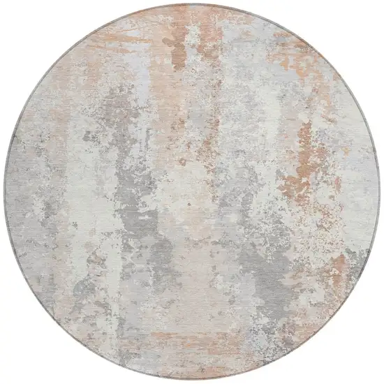 8' Coral And Ivory Round Abstract Washable Indoor Outdoor Area Rug Photo 3