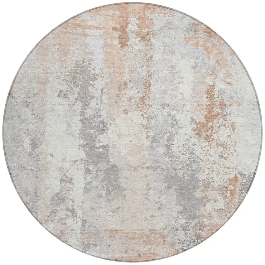 8' Coral And Ivory Round Abstract Washable Indoor Outdoor Area Rug Photo 3