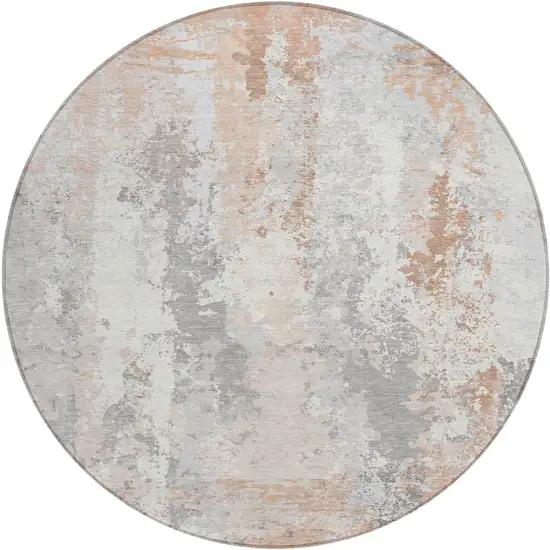 8' Coral And Ivory Round Abstract Washable Indoor Outdoor Area Rug Photo 1