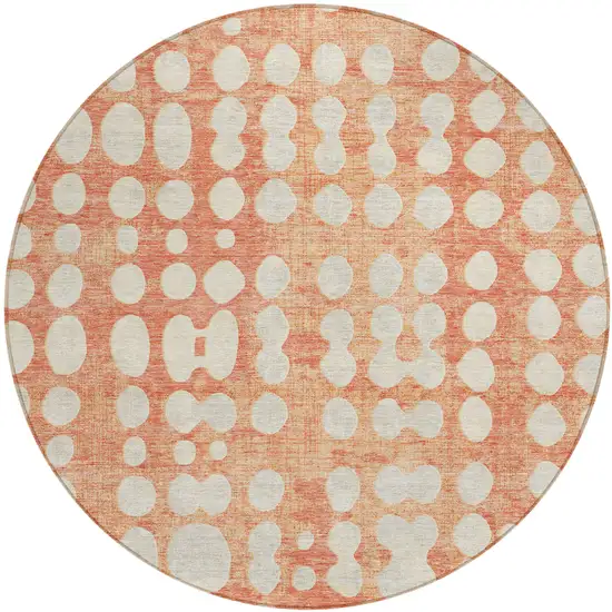 8' Coral And Ivory Round Abstract Washable Indoor Outdoor Area Rug Photo 2