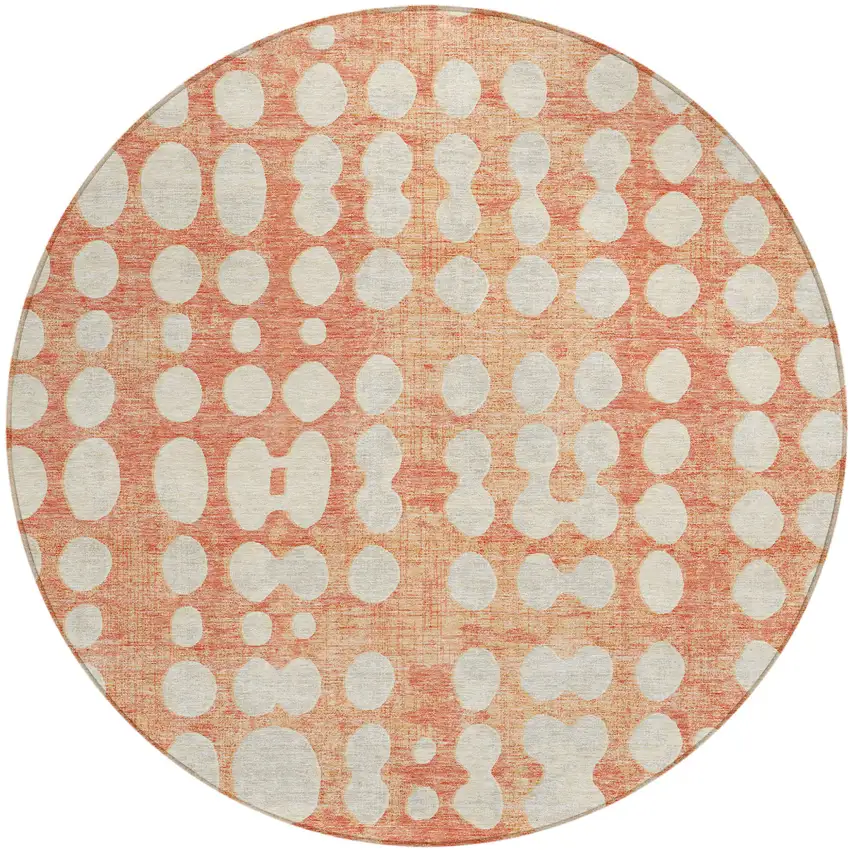 8' Coral And Ivory Round Abstract Washable Indoor Outdoor Area Rug Photo 2