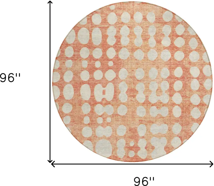 8' Coral And Ivory Round Abstract Washable Indoor Outdoor Area Rug Photo 3