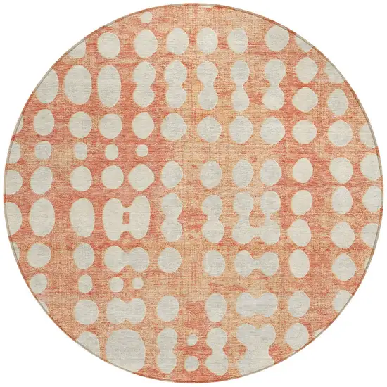 8' Coral And Ivory Round Abstract Washable Indoor Outdoor Area Rug Photo 6