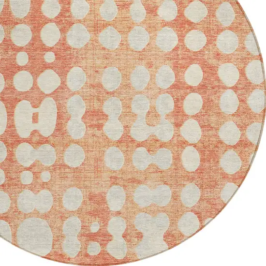 8' Coral And Ivory Round Abstract Washable Indoor Outdoor Area Rug Photo 5