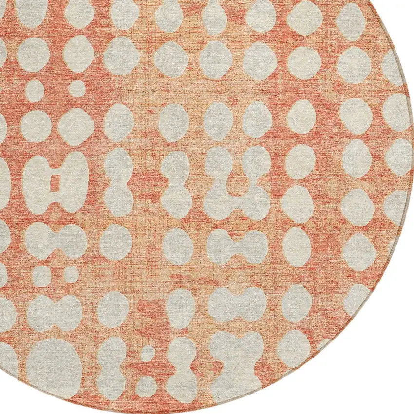 8' Coral And Ivory Round Abstract Washable Indoor Outdoor Area Rug Photo 5