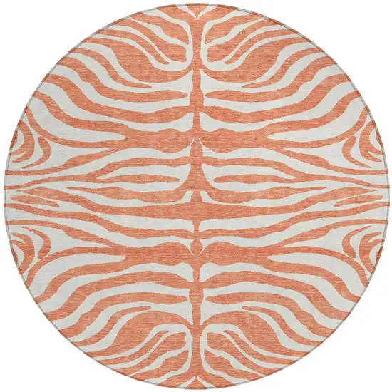 8' Coral And Ivory Round Animal Print Washable Indoor Outdoor Area Rug Photo 3