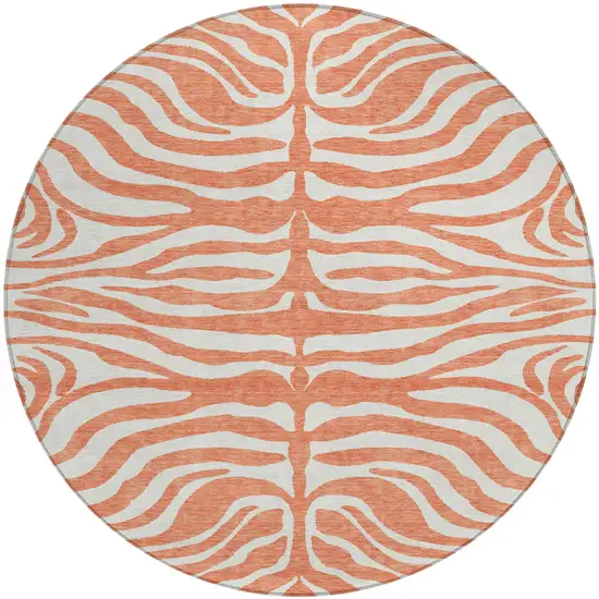 8' Coral And Ivory Round Animal Print Washable Indoor Outdoor Area Rug Photo 2