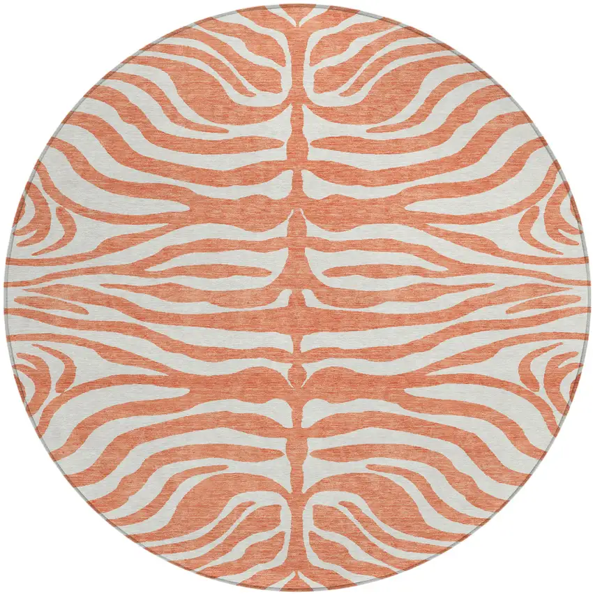 8' Coral And Ivory Round Animal Print Washable Indoor Outdoor Area Rug Photo 2