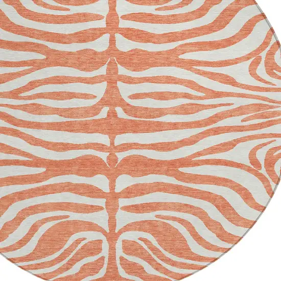 8' Coral And Ivory Round Animal Print Washable Indoor Outdoor Area Rug Photo 7