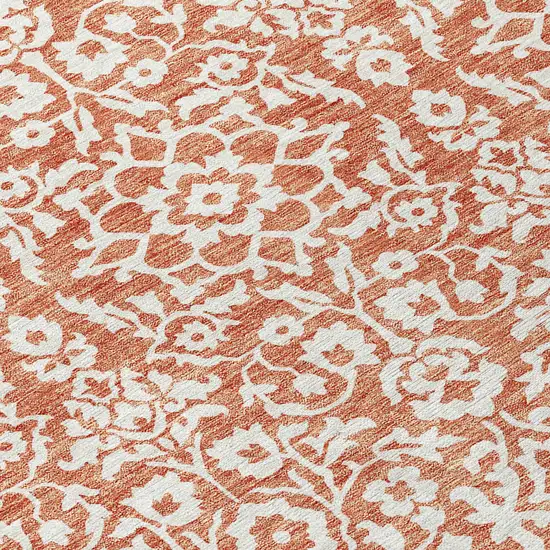8' Coral And Ivory Round Damask Washable Indoor Outdoor Area Rug Photo 8