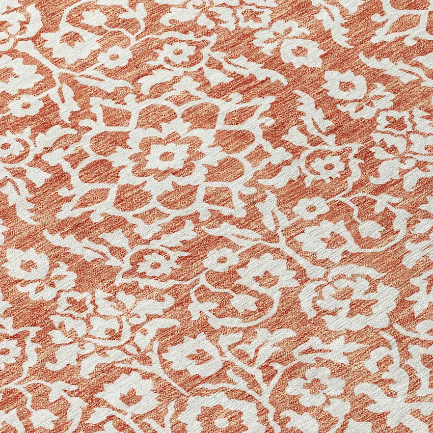 8' Coral And Ivory Round Damask Washable Indoor Outdoor Area Rug Photo 8