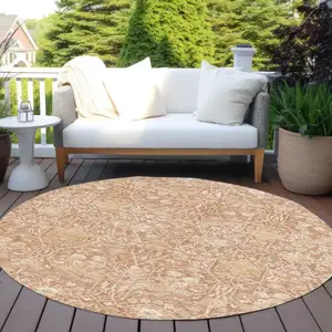 Photo of 8' Coral And Ivory Round Floral Washable Indoor Outdoor Area Rug