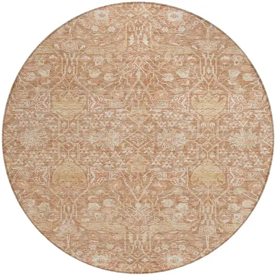 8' Coral And Ivory Round Floral Washable Indoor Outdoor Area Rug Photo 2