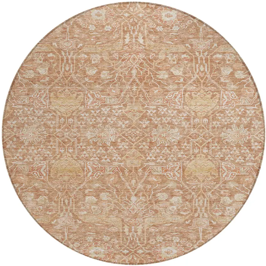 8' Coral And Ivory Round Floral Washable Indoor Outdoor Area Rug Photo 2