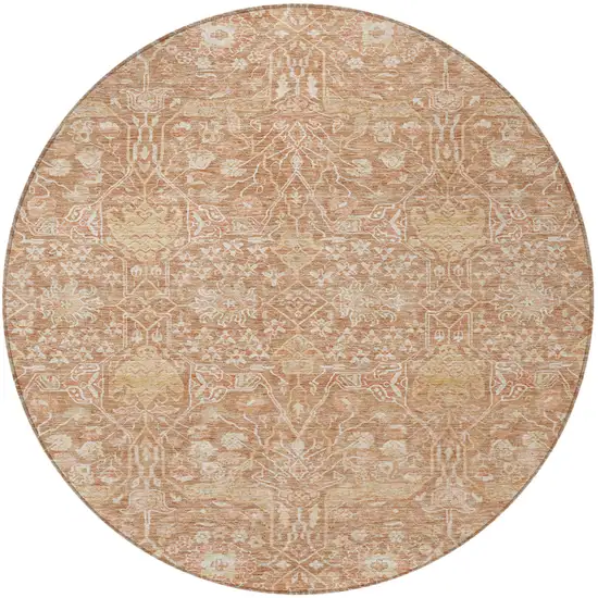 8' Coral And Ivory Round Floral Washable Indoor Outdoor Area Rug Photo 5