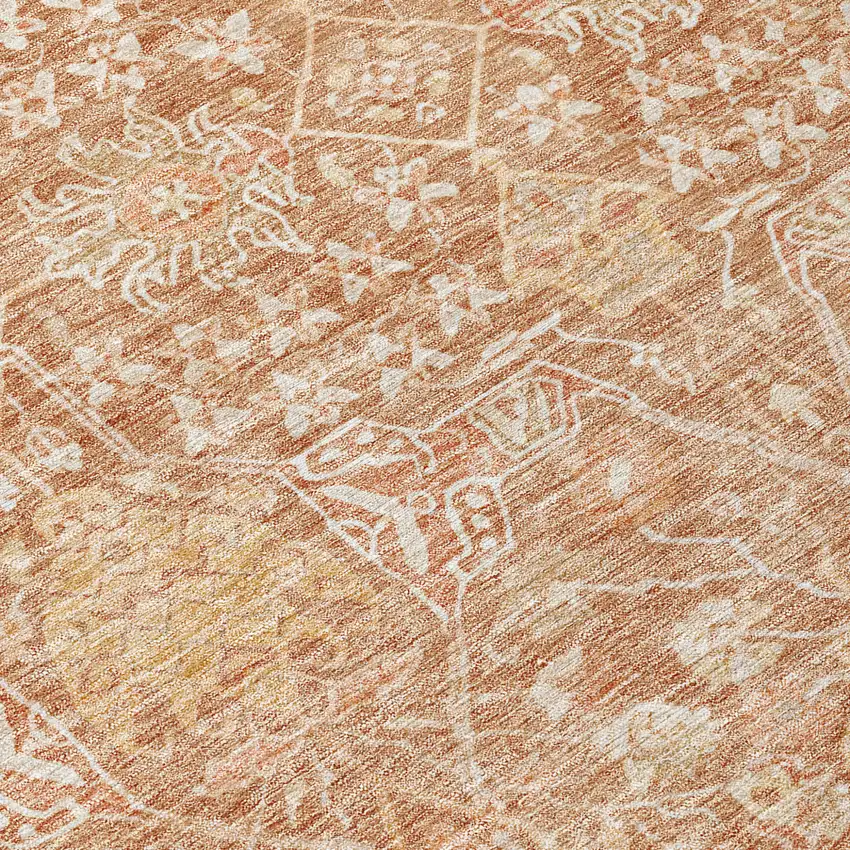 8' Coral And Ivory Round Floral Washable Indoor Outdoor Area Rug Photo 9