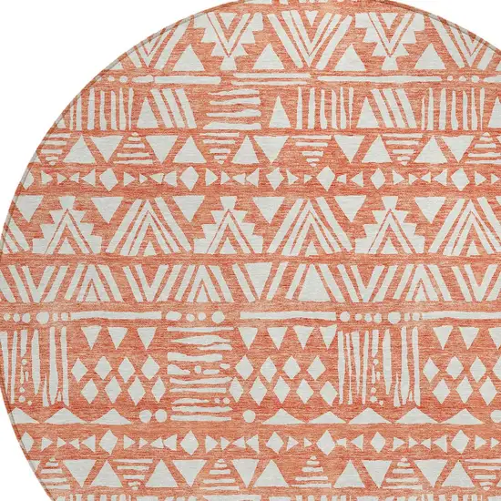 8' Coral And Ivory Round Southwestern Washable Indoor Outdoor Area Rug Photo 5