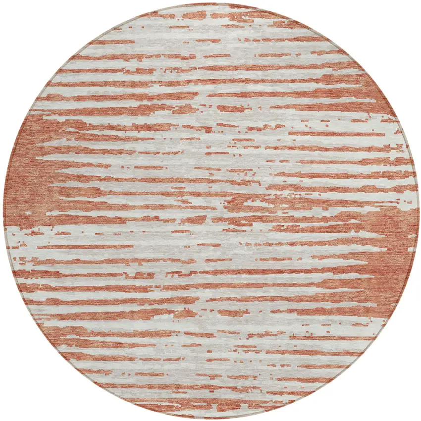 8' Coral And Ivory Round Striped Washable Indoor Outdoor Area Rug Photo 2