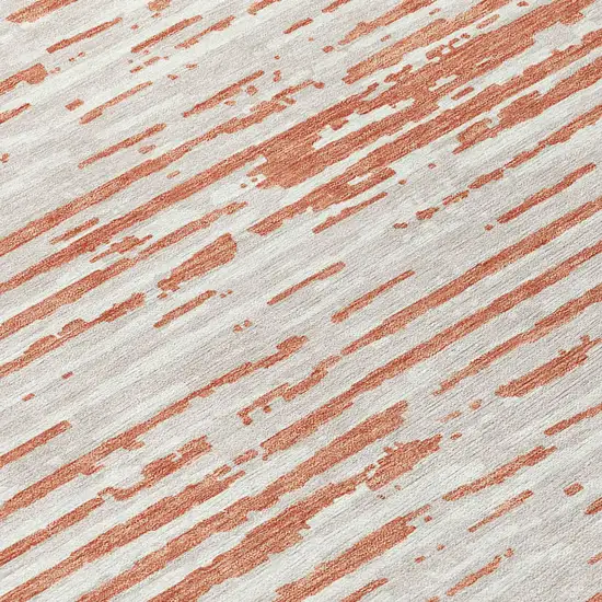 8' Coral And Ivory Round Striped Washable Indoor Outdoor Area Rug Photo 8