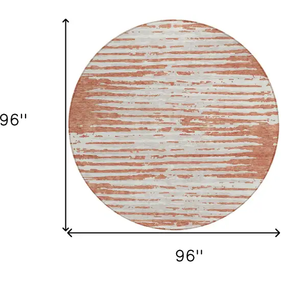 8' Coral And Ivory Round Striped Washable Indoor Outdoor Area Rug Photo 3