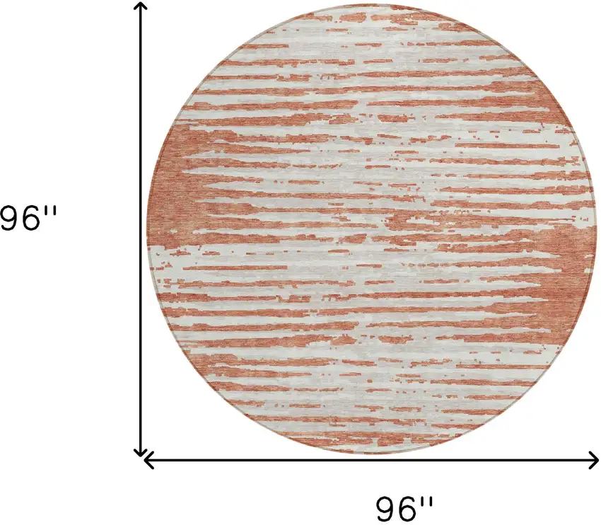 8' Coral And Ivory Round Striped Washable Indoor Outdoor Area Rug Photo 3
