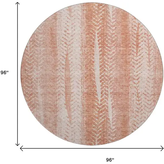 8' Coral And Ivory Striped Washable Round Rug With UV Protection Photo 6