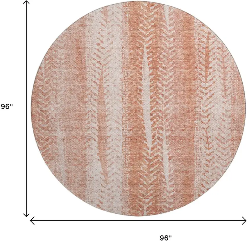 8' Coral And Ivory Striped Washable Round Rug With UV Protection Photo 6