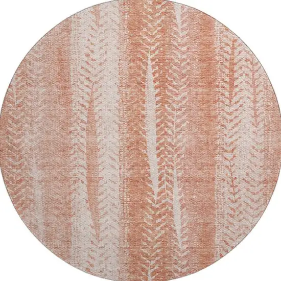 8' Coral And Ivory Striped Washable Round Rug With UV Protection Photo 3