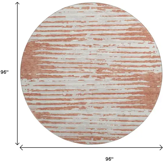 8' Coral And Ivory Striped Washable Round Rug With UV Protection Photo 8