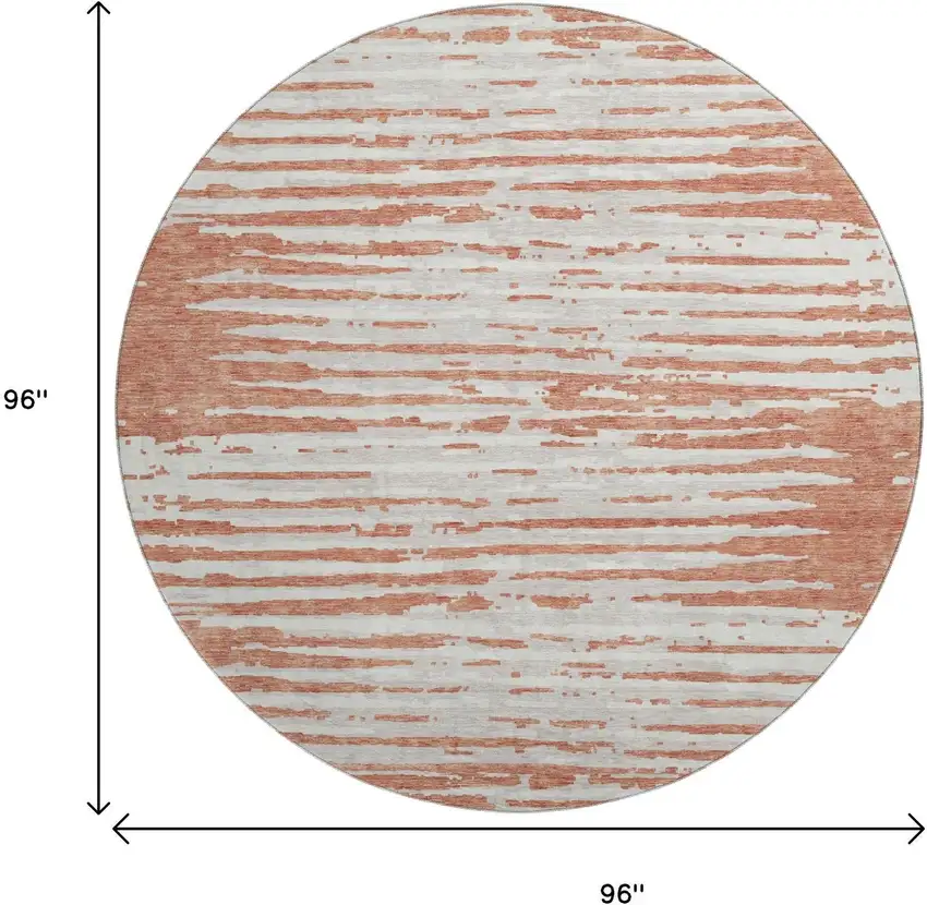 8' Coral And Ivory Striped Washable Round Rug With UV Protection Photo 8