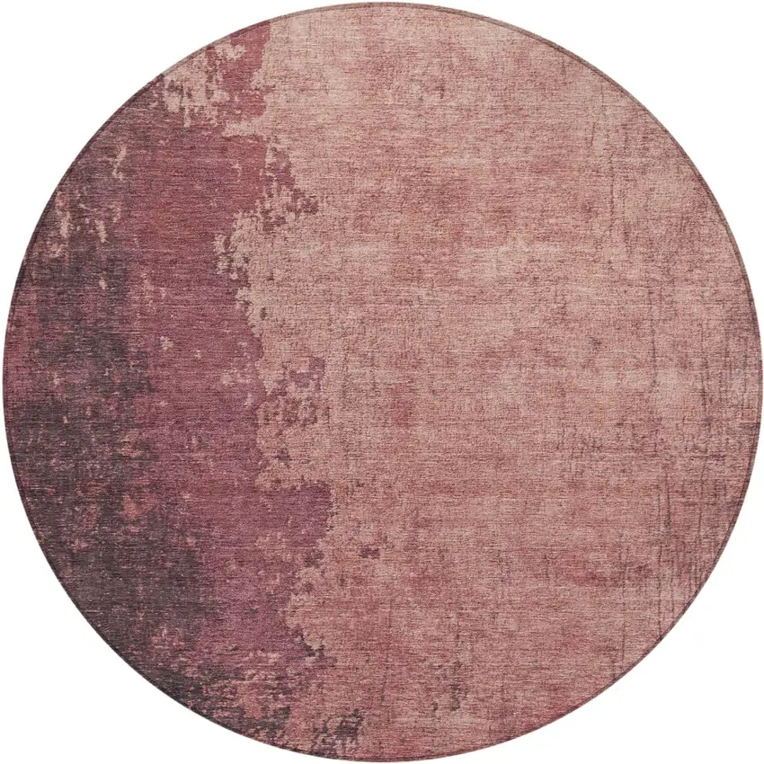 8' Coral And Mauve Round Abstract Washable Indoor Outdoor Area Rug Photo 1