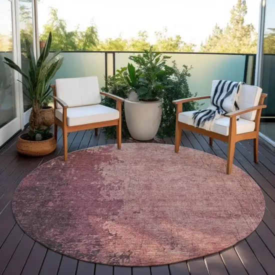 8' Coral And Mauve Round Abstract Washable Indoor Outdoor Area Rug Photo 6
