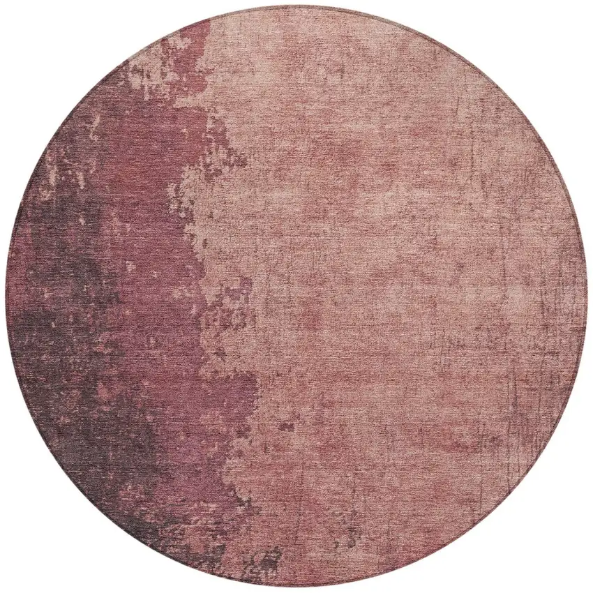 8' Coral And Mauve Round Abstract Washable Indoor Outdoor Area Rug Photo 3