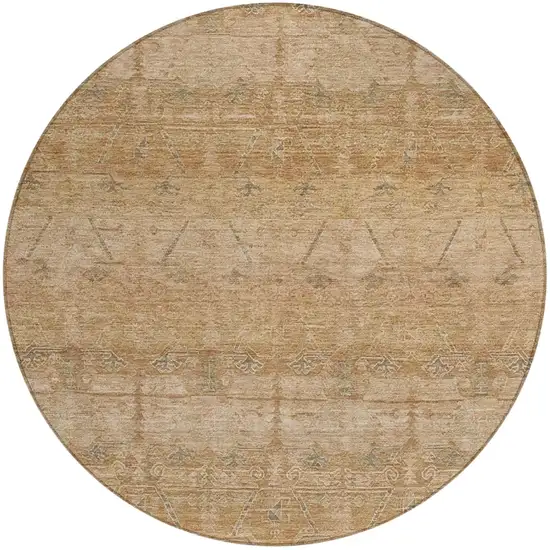 8' Coral And Orange Round Tribal Washable Indoor Outdoor Area Rug Photo 2