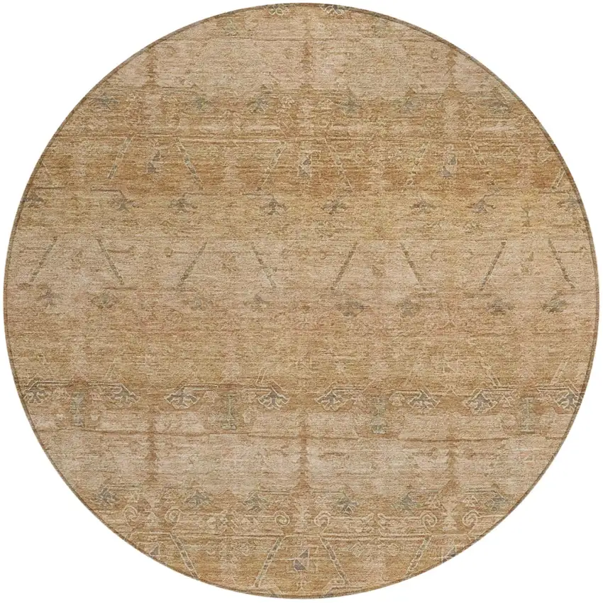 8' Coral And Orange Round Tribal Washable Indoor Outdoor Area Rug Photo 2