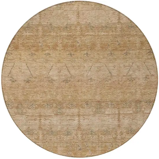 8' Coral And Orange Round Tribal Washable Indoor Outdoor Area Rug Photo 4