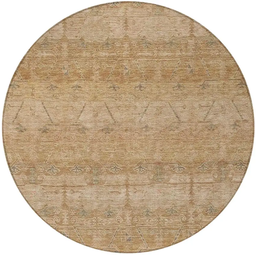 8' Coral And Orange Round Tribal Washable Indoor Outdoor Area Rug Photo 4