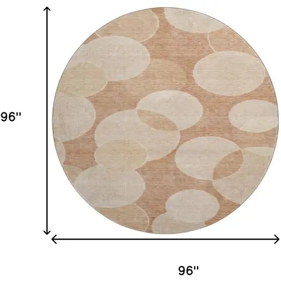 8' Coral And Peach Geometric Washable Round Rug With UV Protection Photo 9