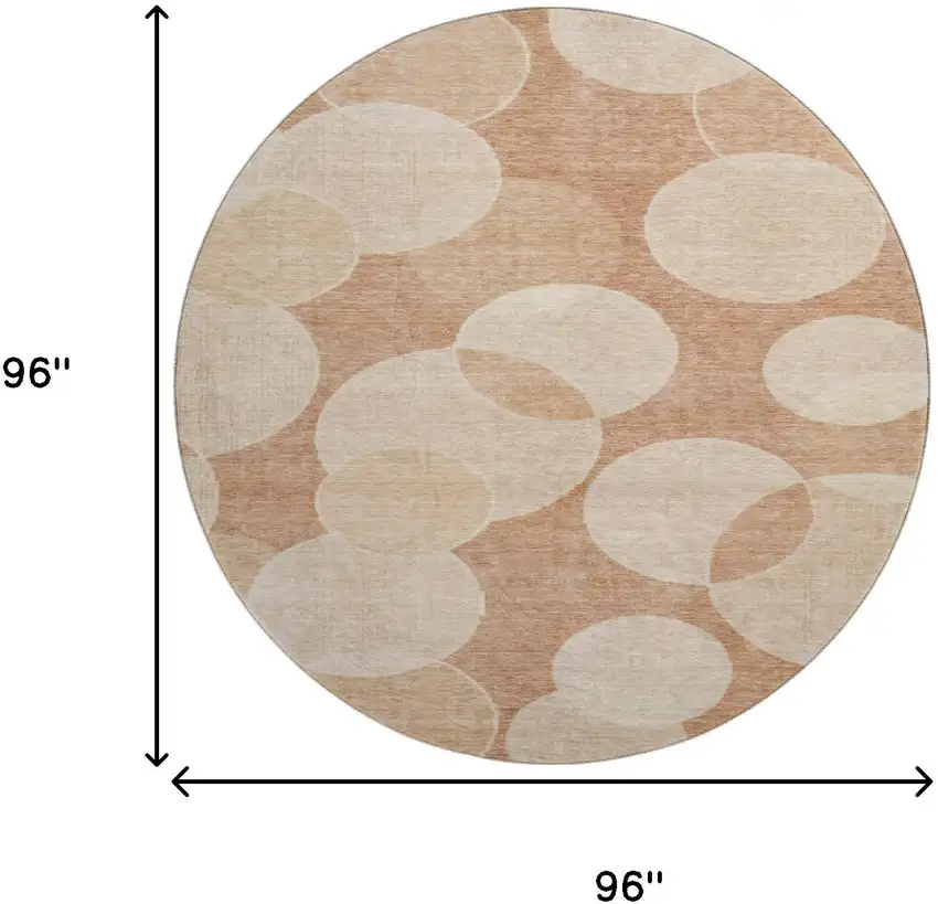 8' Coral And Peach Geometric Washable Round Rug With UV Protection Photo 9