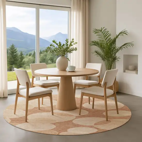 8' Coral And Peach Geometric Washable Round Rug With UV Protection Photo 4