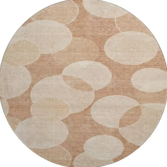 8' Coral And Peach Geometric Washable Round Rug With UV Protection Photo 3