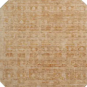 Photo of 8' Coral And Peach Oriental Washable Round Rug With UV Protection