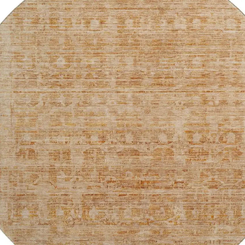 8' Coral And Peach Oriental Washable Round Rug With UV Protection Photo 2