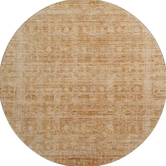 8' Coral And Peach Oriental Washable Round Rug With UV Protection Photo 3