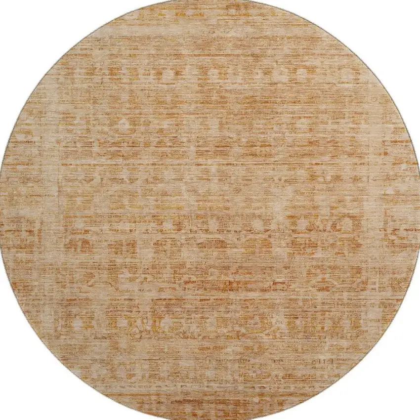 8' Coral And Peach Oriental Washable Round Rug With UV Protection Photo 3