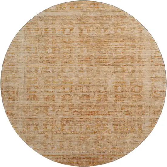 8' Coral And Peach Oriental Washable Round Rug With UV Protection Photo 1