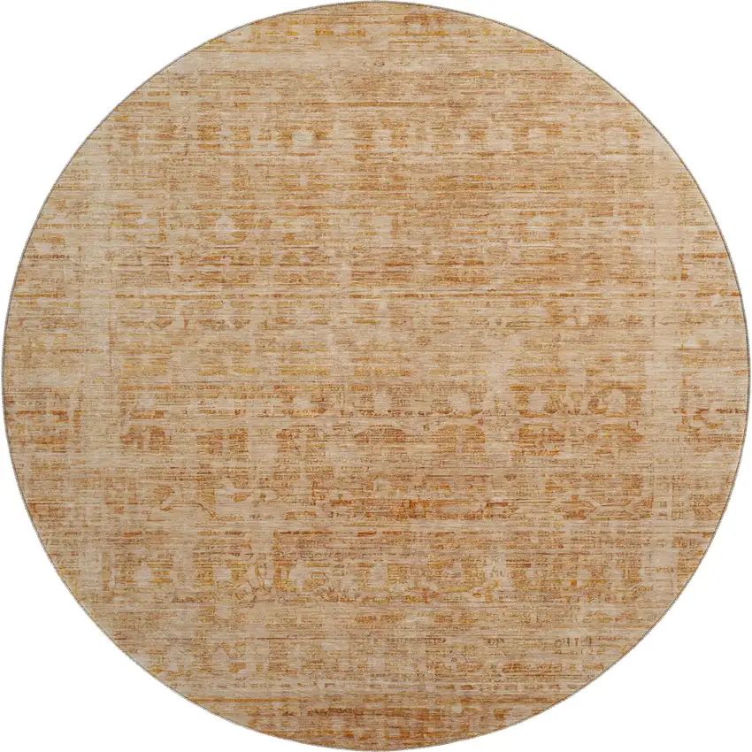 8' Coral And Peach Oriental Washable Round Rug With UV Protection Photo 1