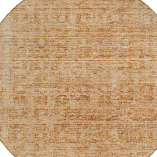 8' Coral And Peach Round Abstract Washable Indoor Outdoor Area Rug Photo 9